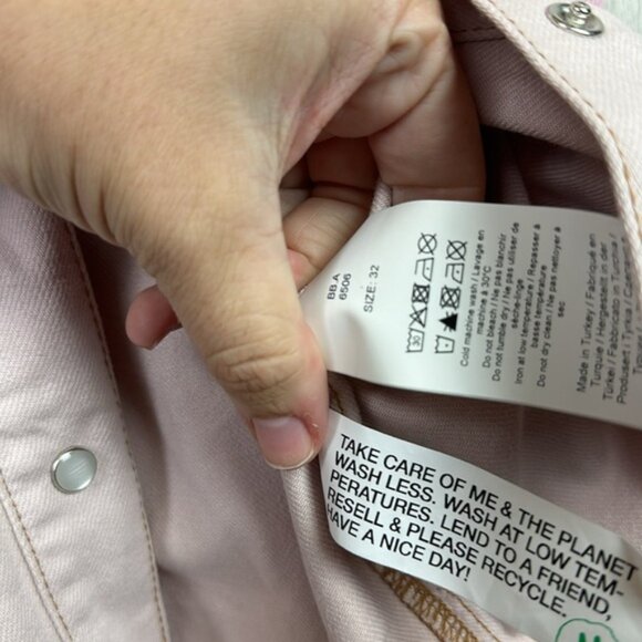 Ganni Womens Oversized Cutline Denim Jacket Top 32 Pink Long Sleeve NEW Button - Picture 6 of 7